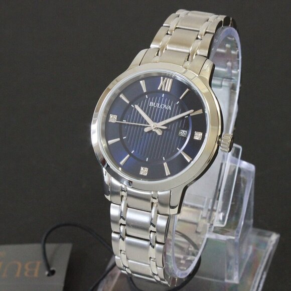 Bulova Classic Diamond Accent Ladies Watch Stainless Deep Blue Dial 32mm - Picture 4 of 14